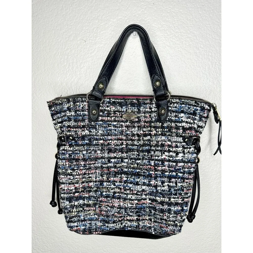 Juicy Couture Satchel Bag Womens Medium Multicolor Tweed Sequin Top Handle Lips